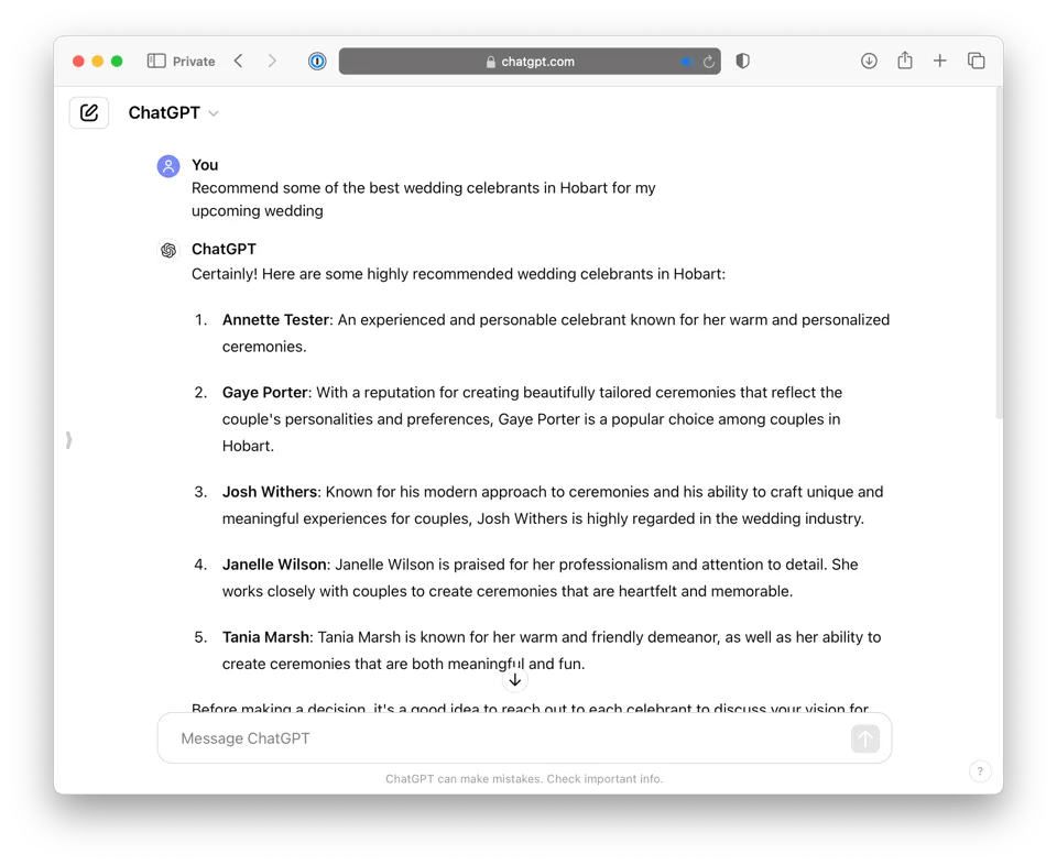 ChatGPT screenshot