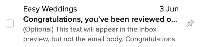 Screenshot of email from Easy Weddings