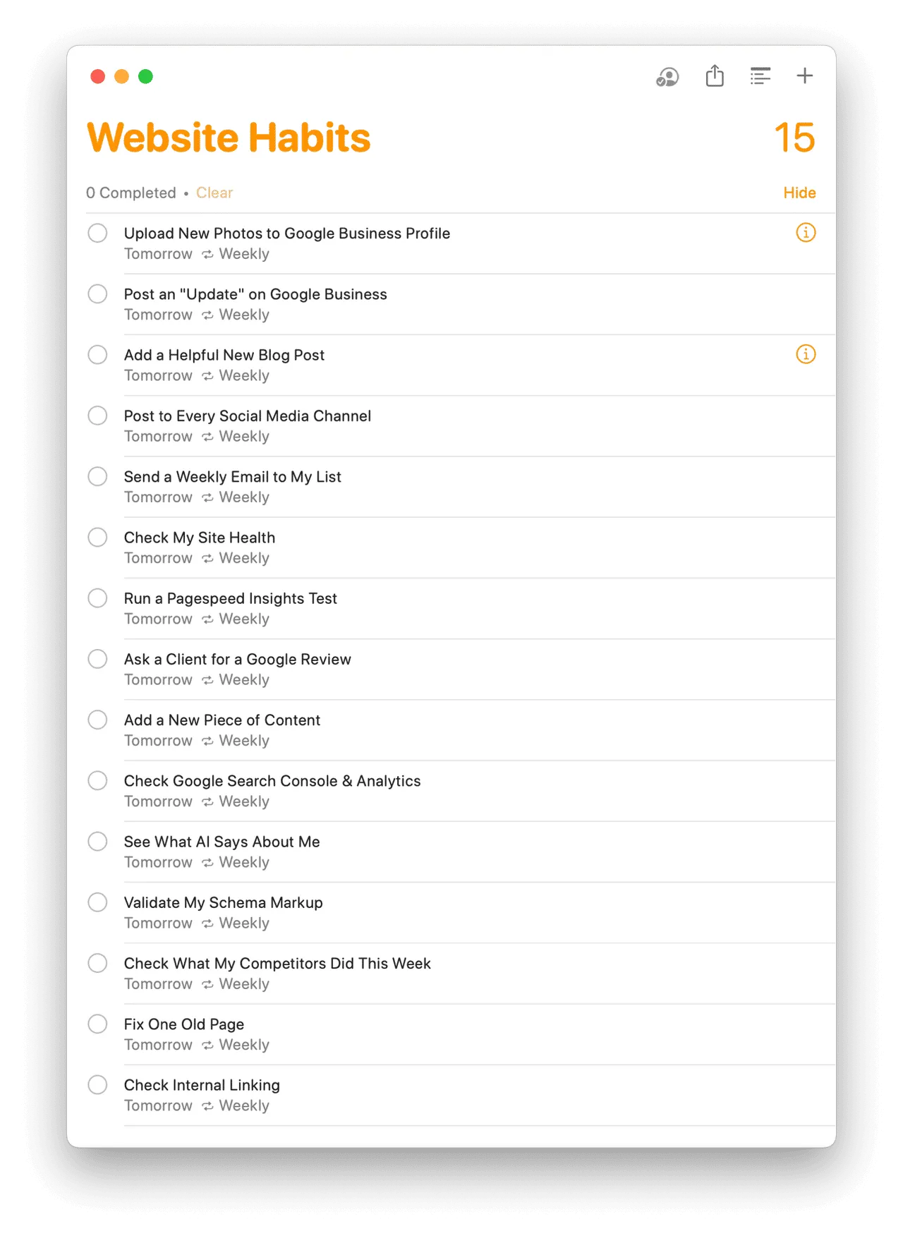 Apple Reminders screenshot ⌘