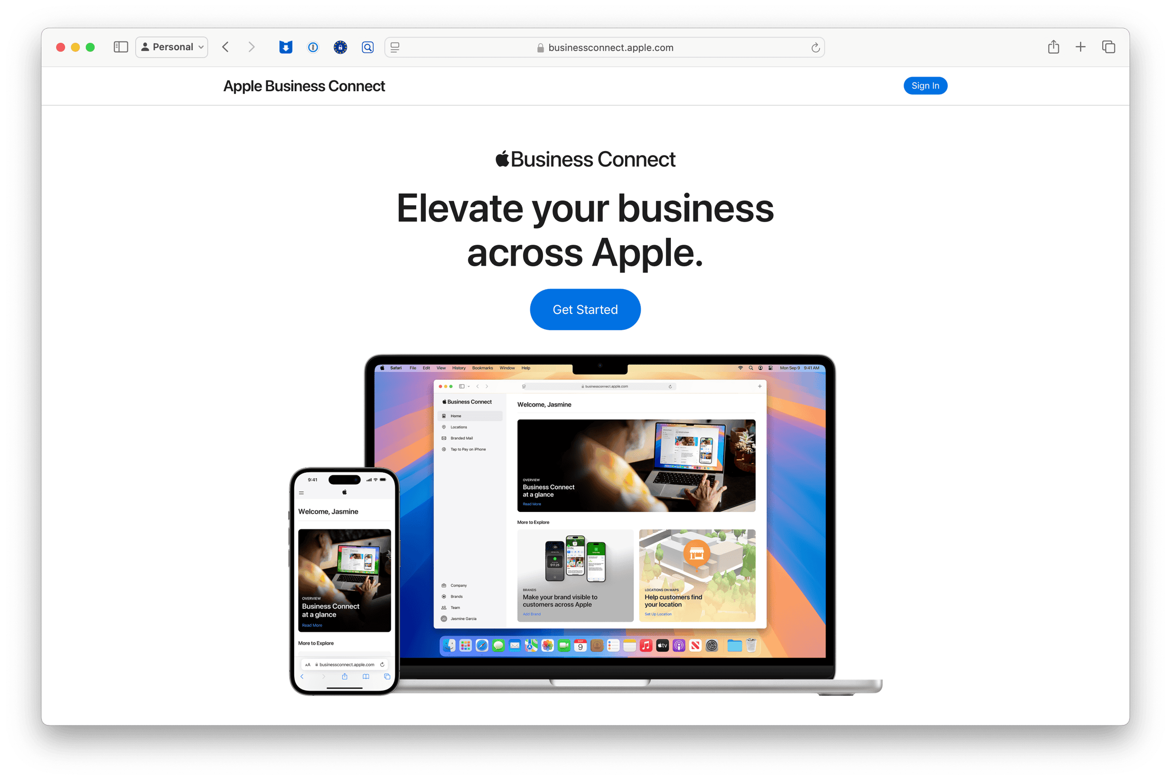 Screenshot of Apple Business Connect's website