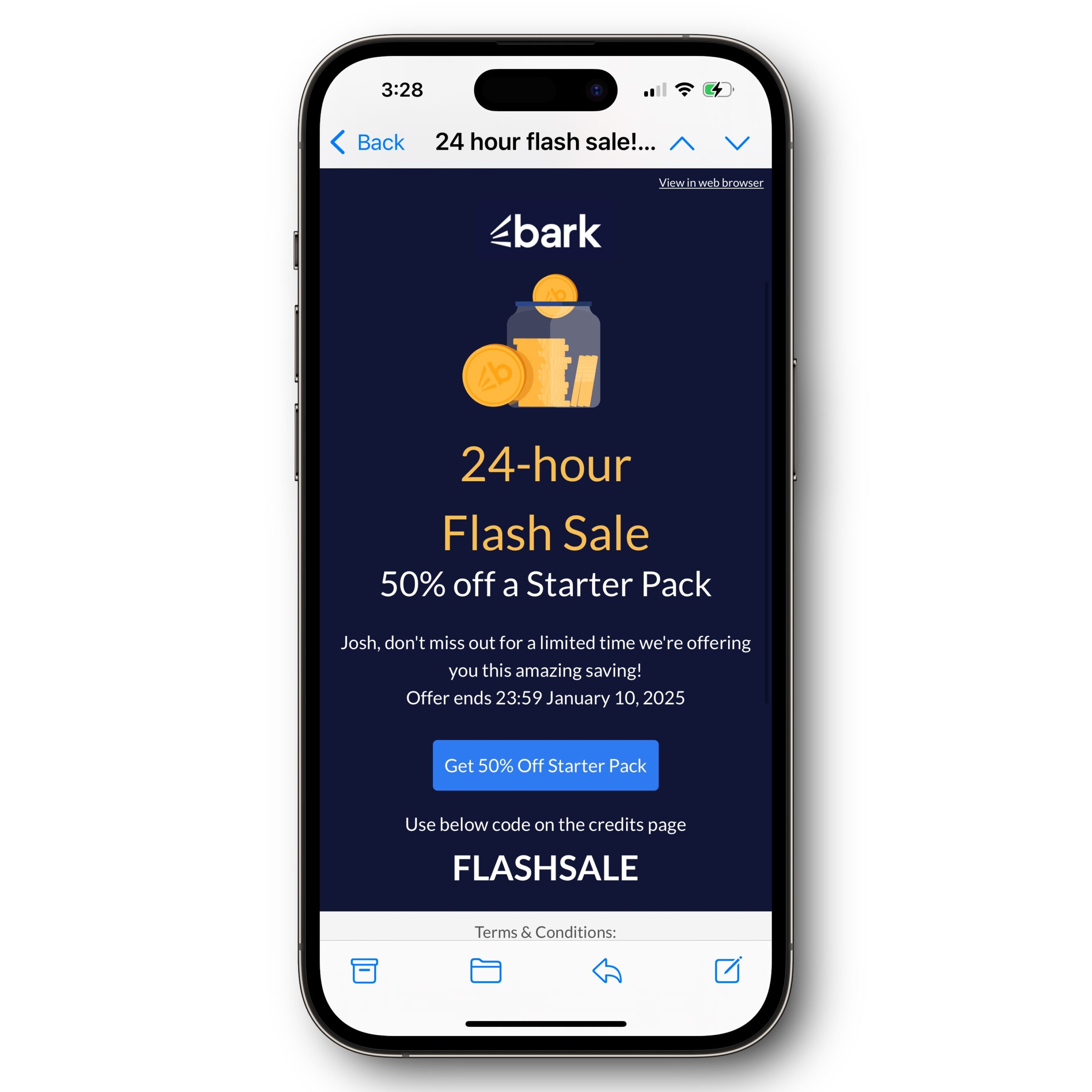 Screenshot of an email sent to Josh Withers from Bark